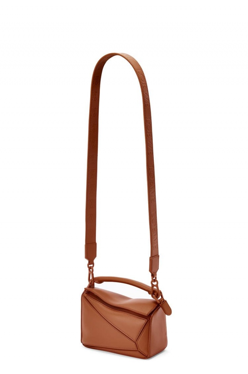 Bolsas Hombro Loewe Mini Puzzle bag in satin calfskin Mujer Pecan | 951RGDZAO