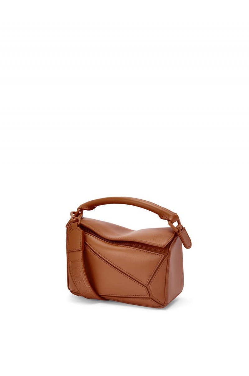 Bolsas Hombro Loewe Mini Puzzle bag in satin calfskin Mujer Pecan | 951RGDZAO