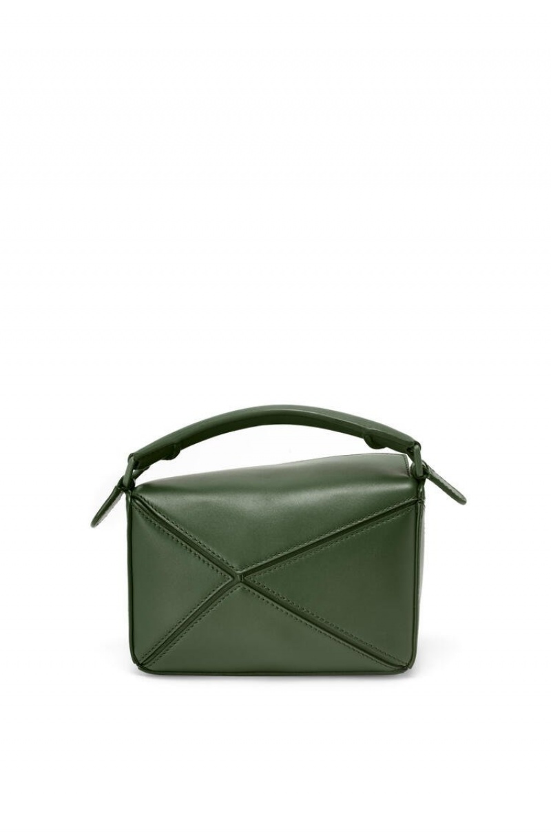 Bolsas Hombro Loewe Mini Puzzle bag in satin calfskin Mujer Kaki | 915FDPVSN