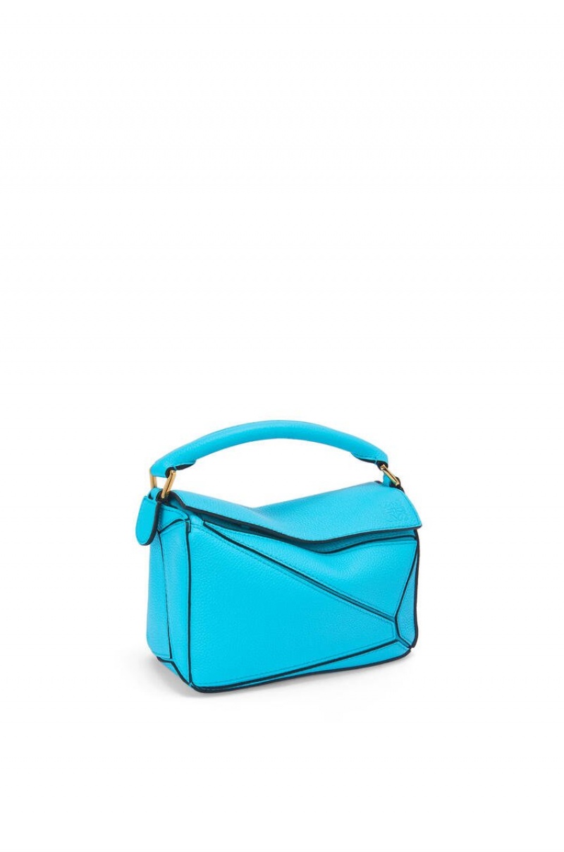 Bolsas Hombro Loewe Mini Puzzle bag in soft grained calfskin Mujer Cyan | 761OJSDNQ