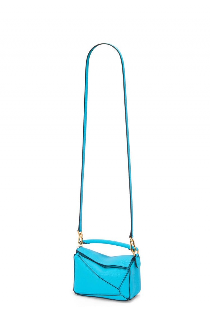 Bolsas Hombro Loewe Mini Puzzle bag in soft grained calfskin Mujer Cyan | 761OJSDNQ