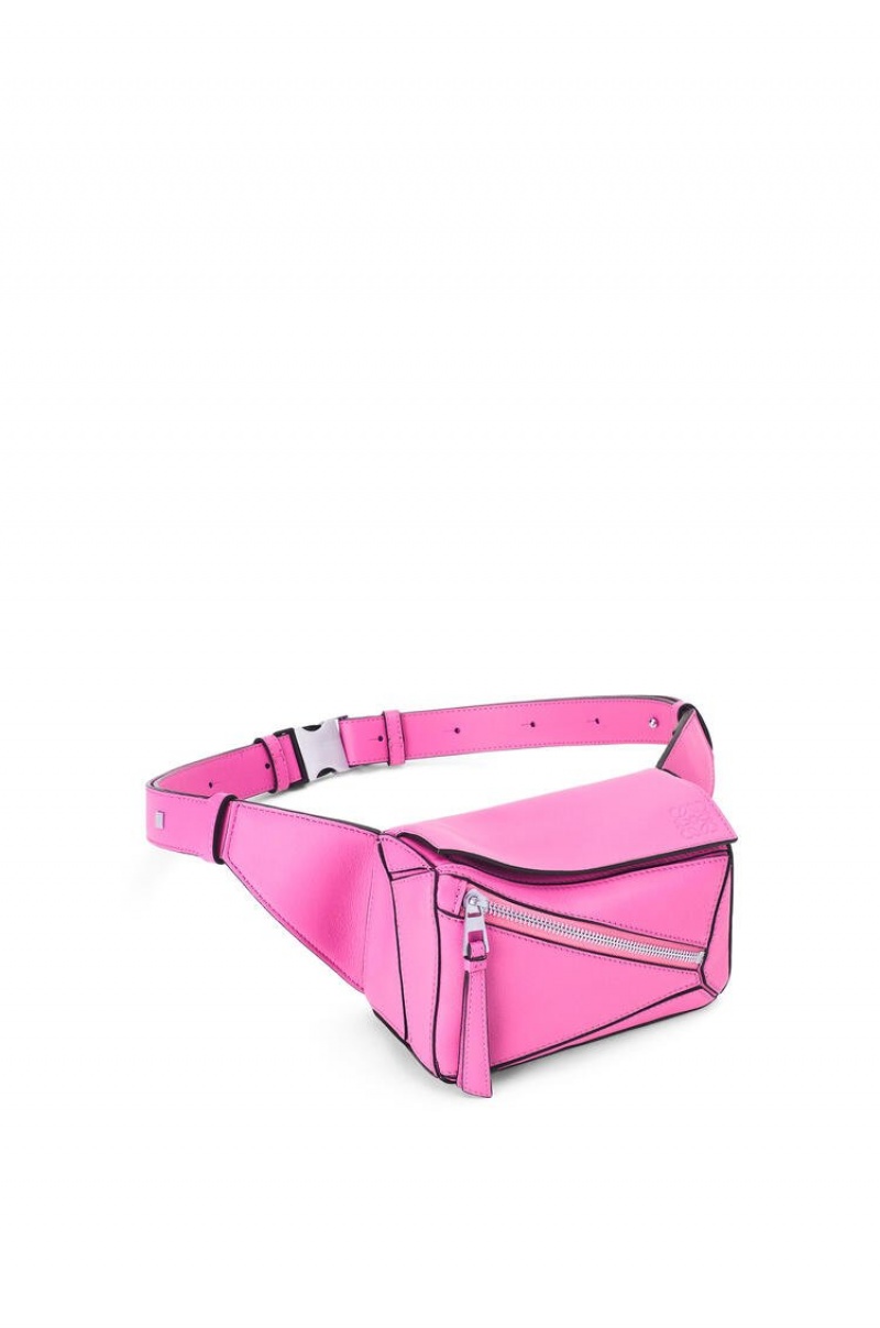 Bolsas Hombro Loewe Mini Puzzle bumbag in classic calfskin Mujer Rosas | 835BMYKJX