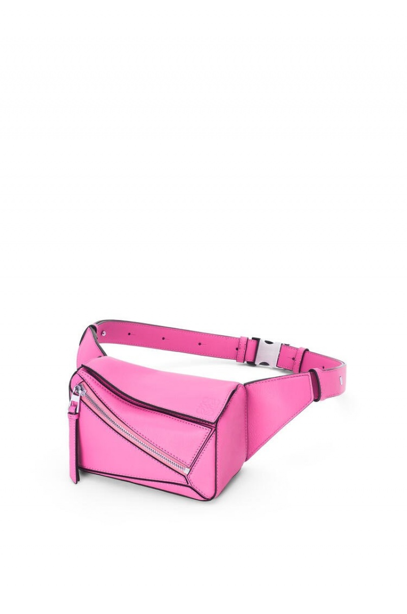 Bolsas Hombro Loewe Mini Puzzle bumbag in classic calfskin Mujer Rosas | 835BMYKJX