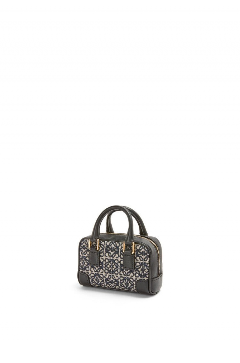 Bolsas Hombro Loewe Nano Amazona in Anagram jacquard and calfskin Mujer Azul Marino Negras | 758BUPCFN