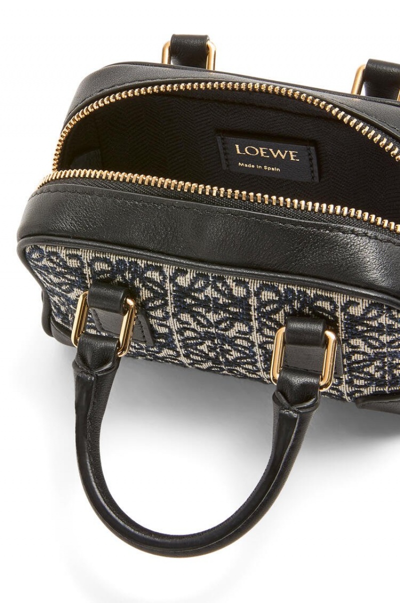 Bolsas Hombro Loewe Nano Amazona in Anagram jacquard and calfskin Mujer Azul Marino Negras | 758BUPCFN