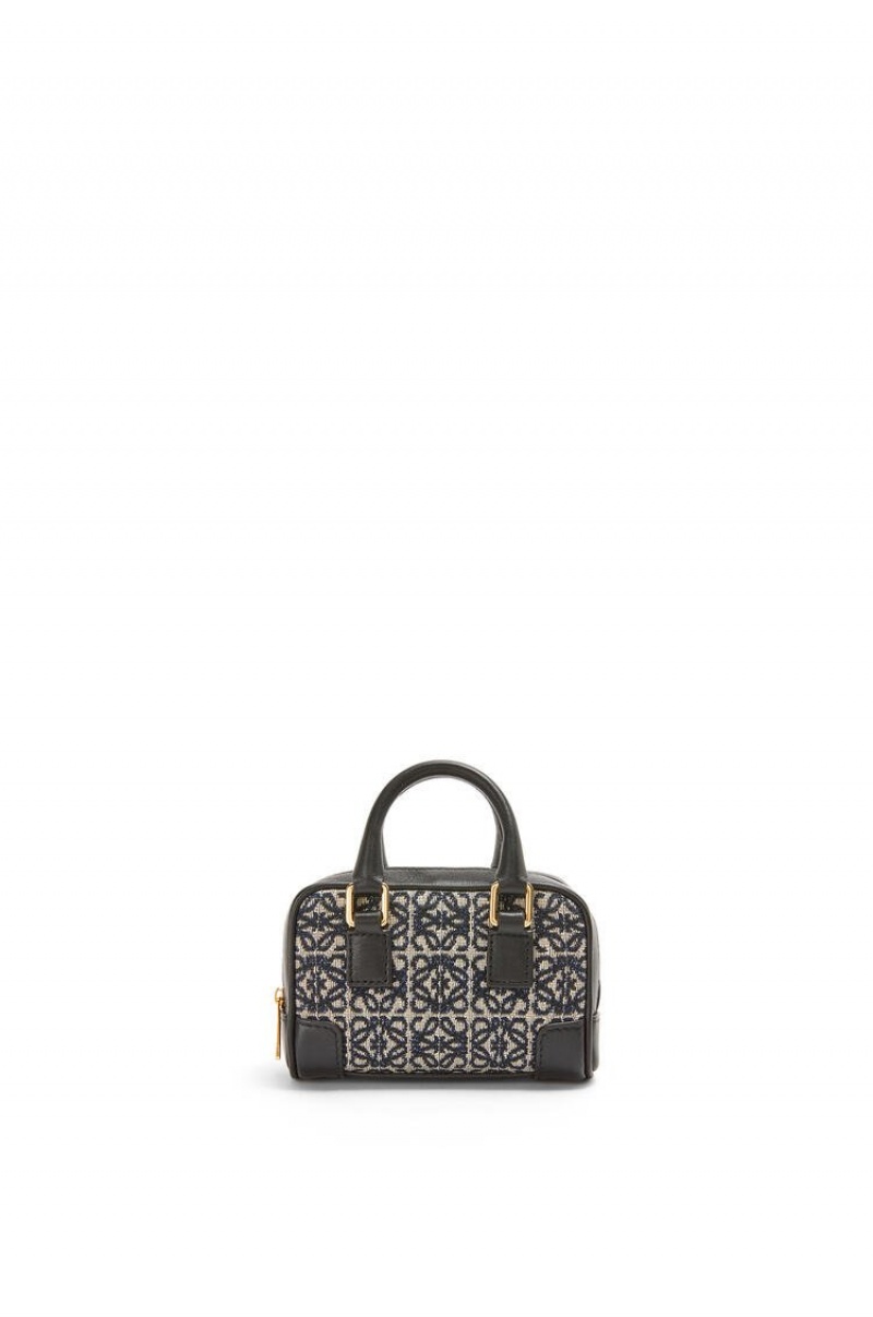 Bolsas Hombro Loewe Nano Amazona in Anagram jacquard and calfskin Mujer Azul Marino Negras | 758BUPCFN