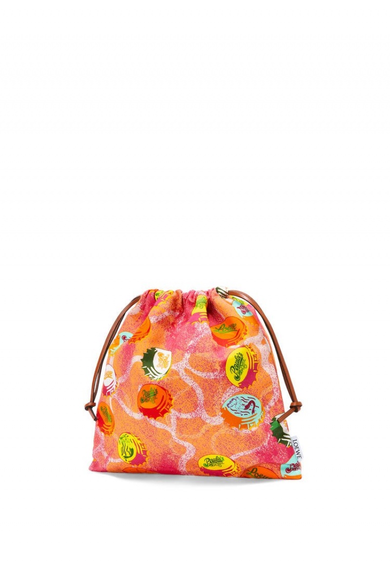 Bolso Pequeño Loewe Bottle caps drawstring pouch in canvas and calfskin Mujer Naranjas | 752VQBLHJ