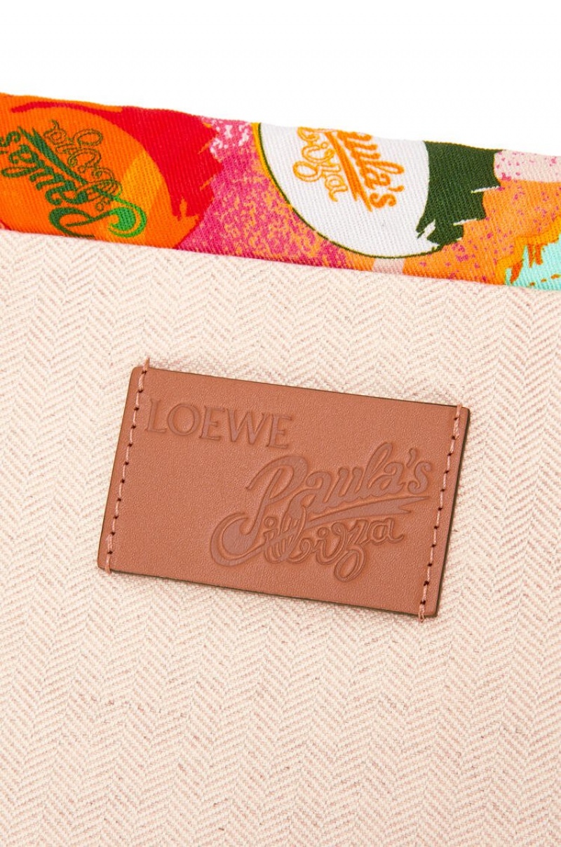 Bolso Pequeño Loewe Bottle caps drawstring pouch in canvas and calfskin Mujer Naranjas | 752VQBLHJ