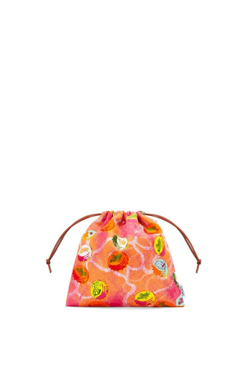 Bolso Pequeño Loewe Bottle caps drawstring pouch in canvas and calfskin Mujer Naranjas | 752VQBLHJ