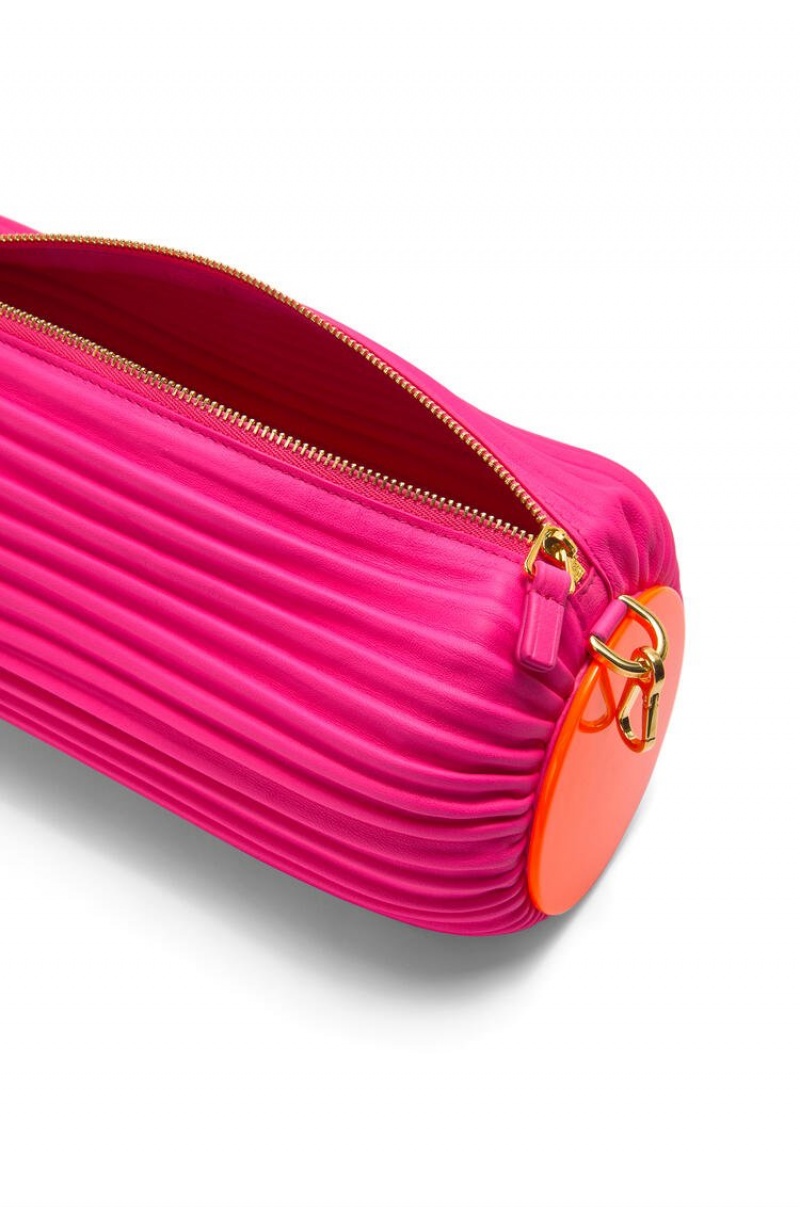 Bolso Pequeño Loewe Bracelet Pouch in pleated nappa and acetate Mujer Rosas | 369KADOFU