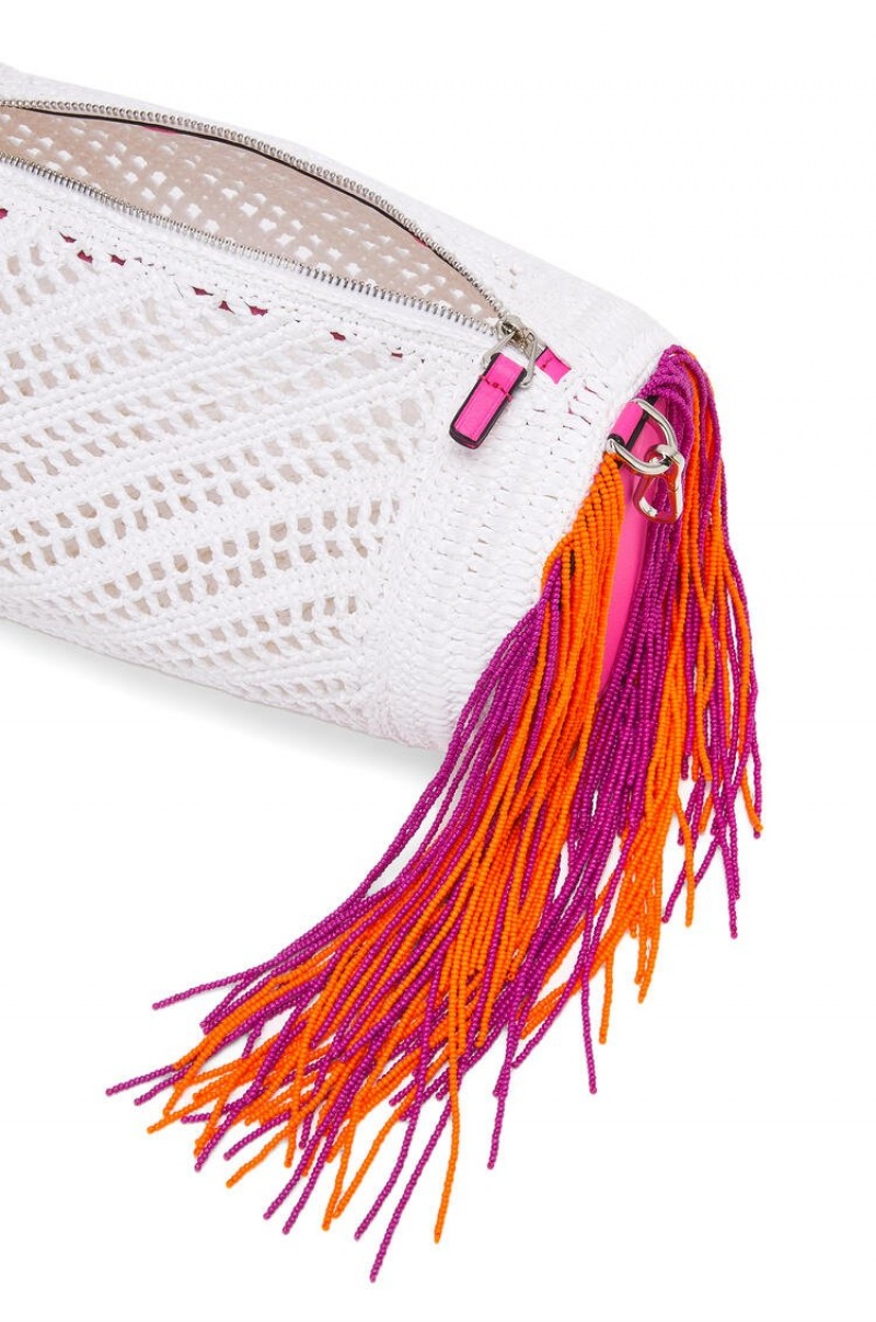 Bolso Pequeño Loewe Bracelet pouch in raffia and classic calfskin Mujer Blancas Fucsia | 216MUEWLG