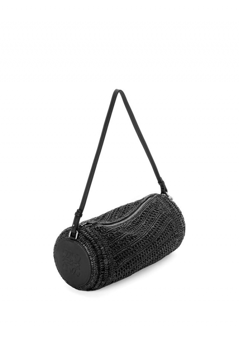 Bolso Pequeño Loewe Bracelet pouch in raffia and calfskin Mujer Negras Negras | 218MBFLAX