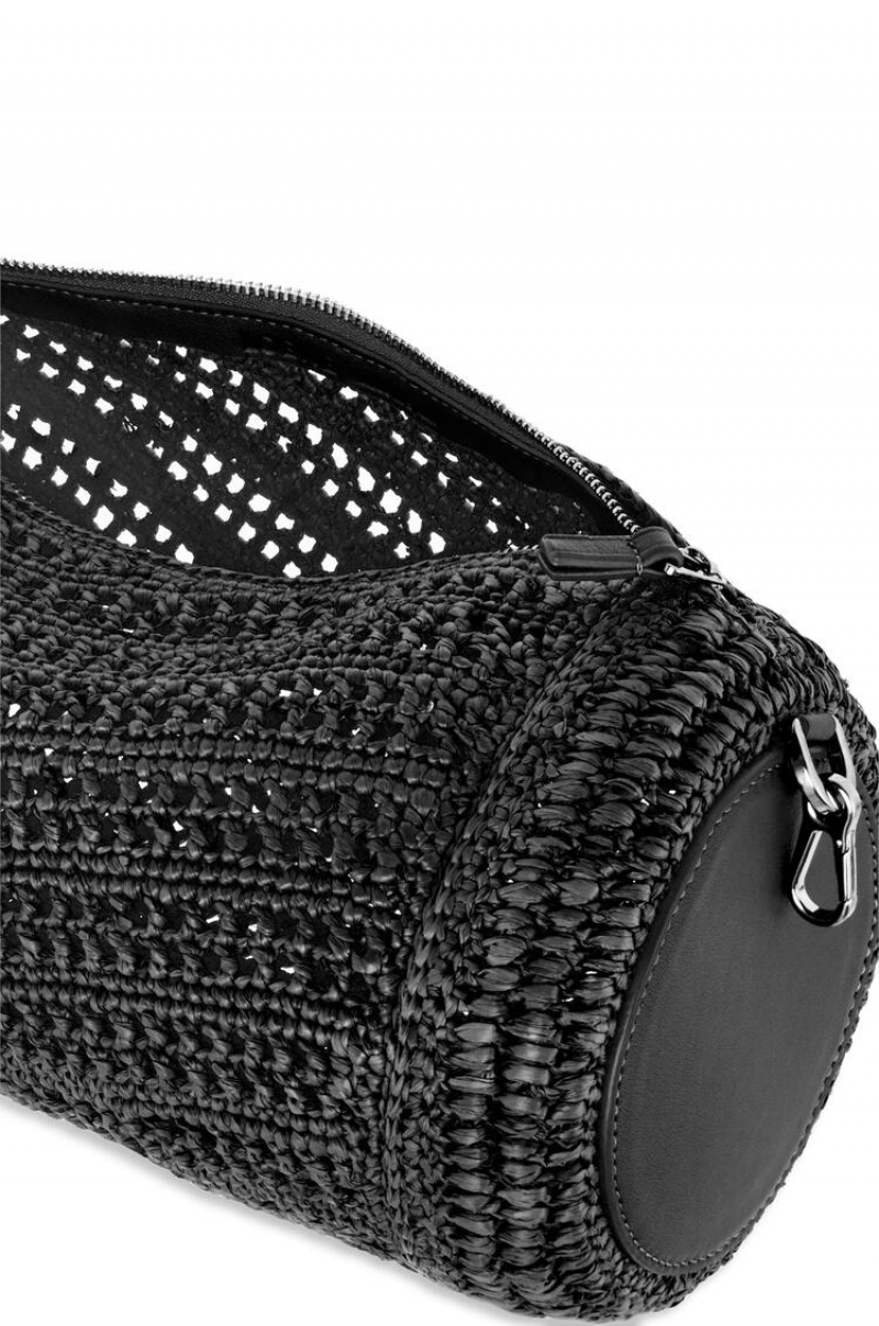 Bolso Pequeño Loewe Bracelet pouch in raffia and calfskin Mujer Negras Negras | 218MBFLAX