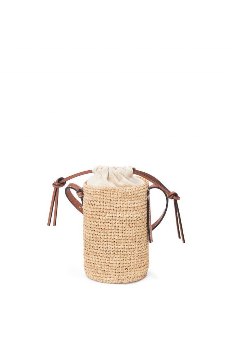 Bolso Pequeño Loewe Cylinder Pocket in raffia and calfskin Mujer Natural / Tan | 718VRTQWF