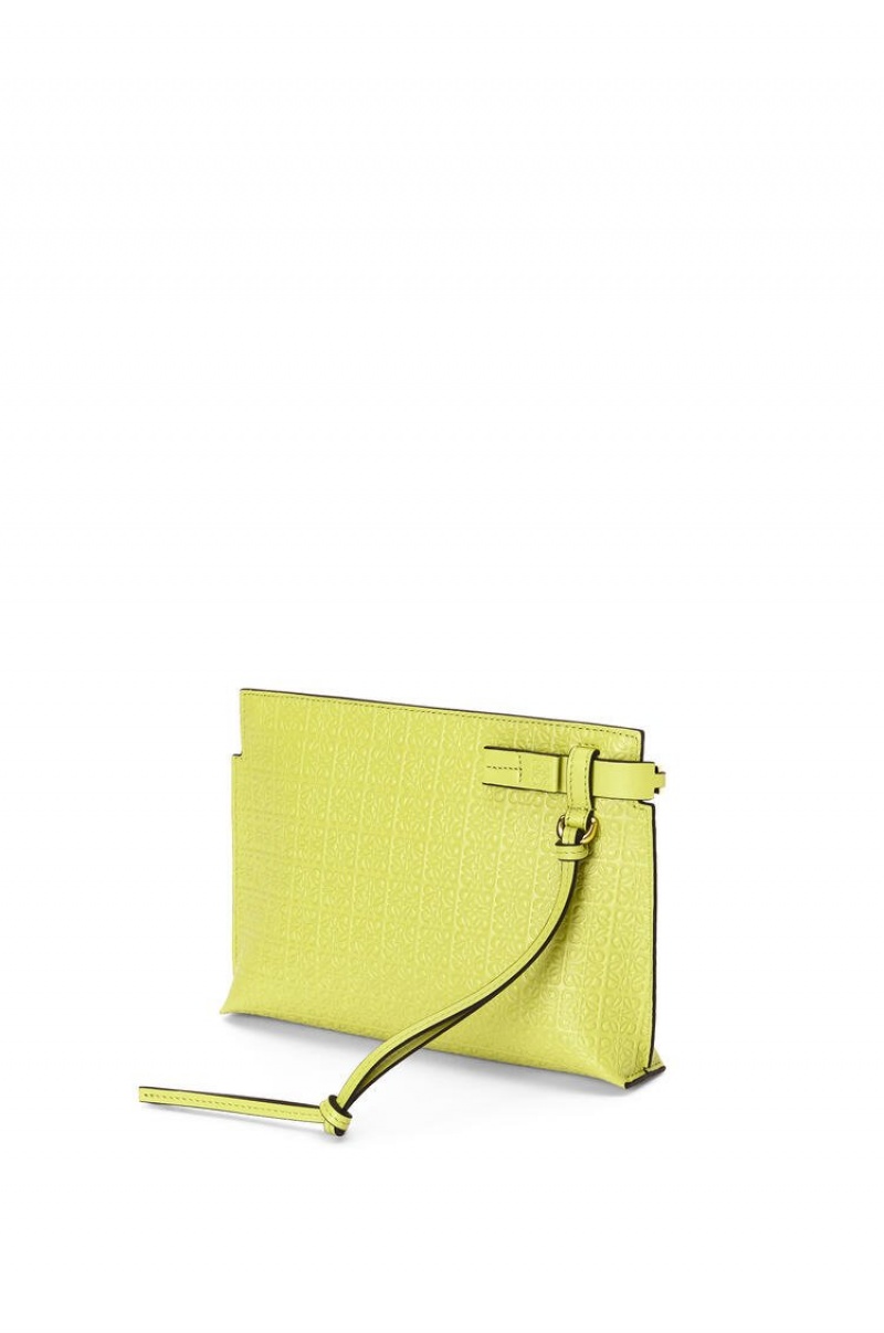 Bolso Pequeño Loewe Mini Repeat T Pouch in embossed silk calfskin Mujer Amarillo | 025IFVBWU