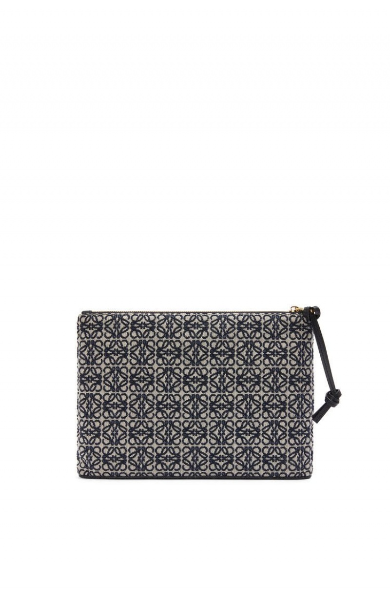 Bolso Pequeño Loewe Oblong pouch in Anagram jacquard and calfskin Hombre Azul Marino Negras | 821PVEQSB