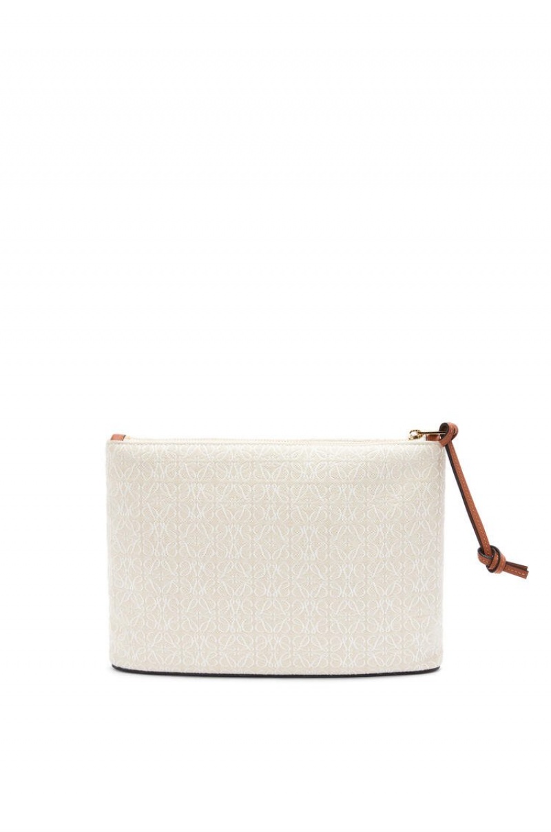 Bolso Pequeño Loewe Oblong pouch in Anagram jacquard and calfskin Mujer Ecru / Tan | 257TSHIDN