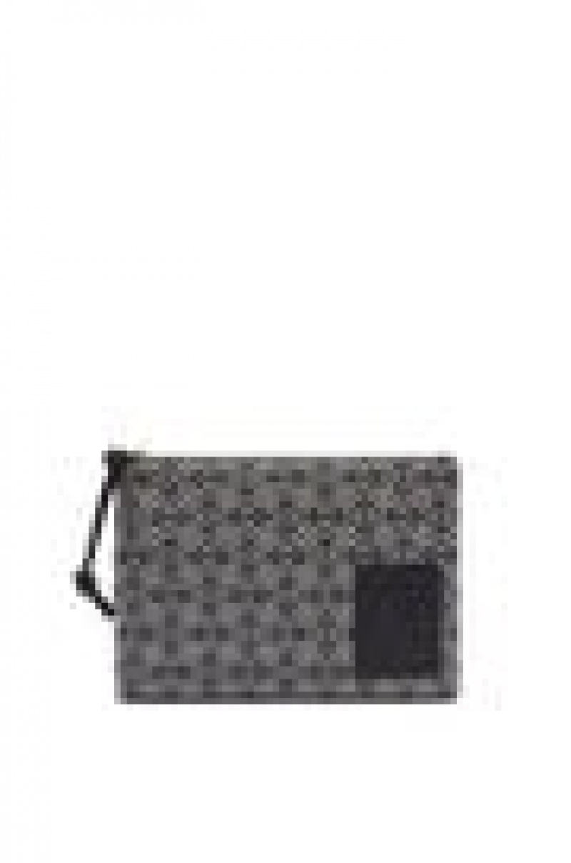 Bolso Pequeño Loewe Oblong pouch in Anagram jacquard and calfskin Mujer Azul Marino Negras | 502AJEFYV