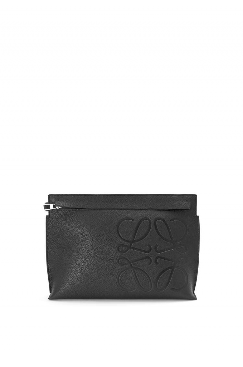 Bolso Pequeño Loewe T Pouch in grained calfskin Mujer Negras | 785SUGAKV