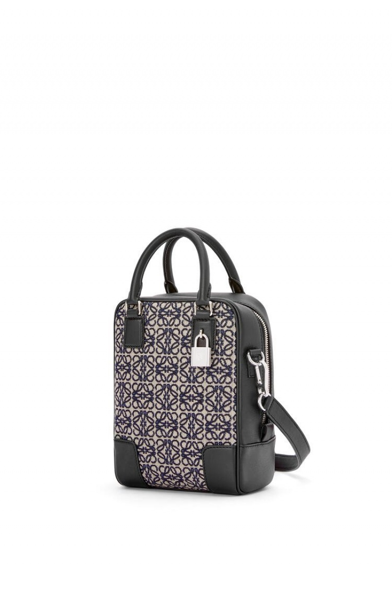 Bolso Tote Loewe Amazona 15 in Anagram jacquard and calfskin Hombre Azul Marino Negras | 578FSIAWB