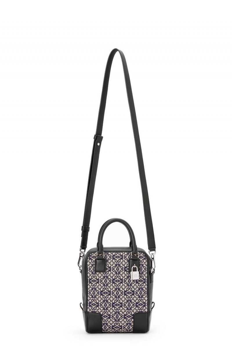 Bolso Tote Loewe Amazona 15 in Anagram jacquard and calfskin Hombre Azul Marino Negras | 578FSIAWB