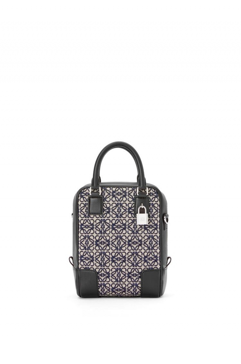 Bolso Tote Loewe Amazona 15 in Anagram jacquard and calfskin Hombre Azul Marino Negras | 578FSIAWB