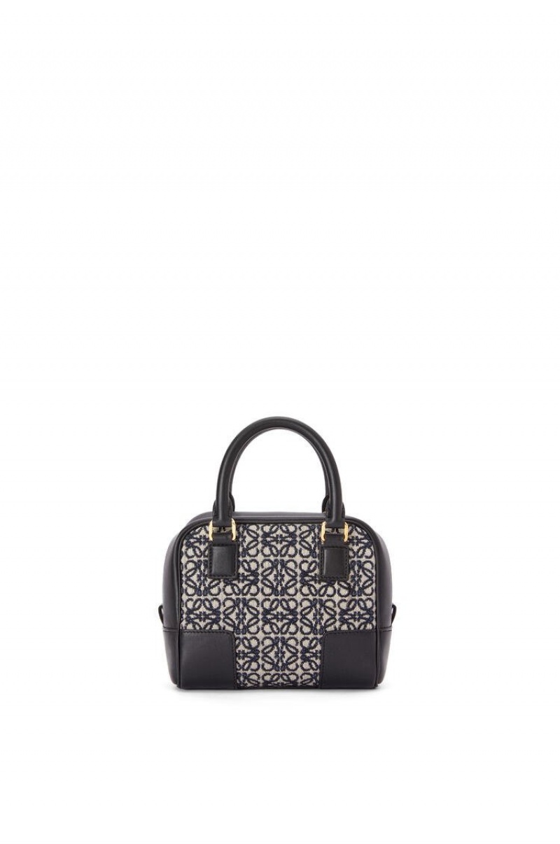 Bolso Tote Loewe Amazona 16 Square bag in Anagram jacquard and calfskin Mujer Azul Marino Negras | 659HWMBQJ