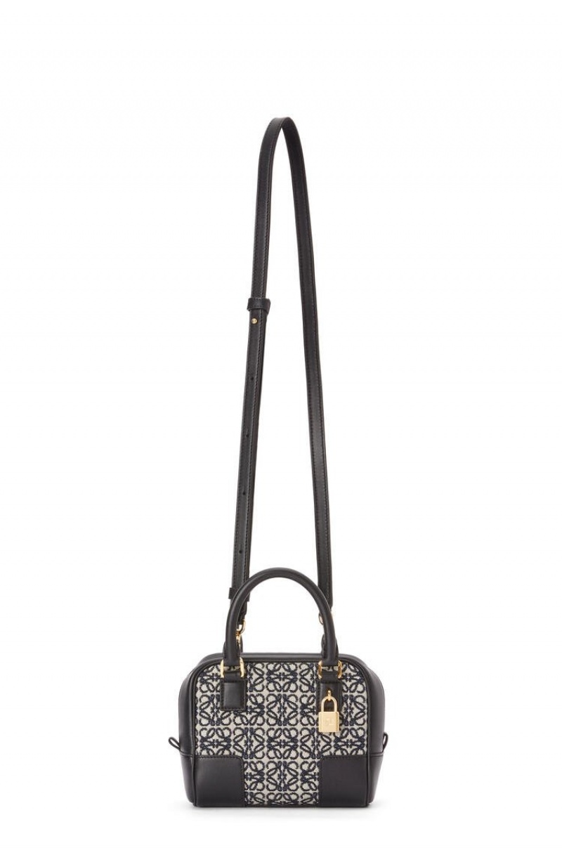 Bolso Tote Loewe Amazona 16 Square bag in Anagram jacquard and calfskin Mujer Azul Marino Negras | 659HWMBQJ