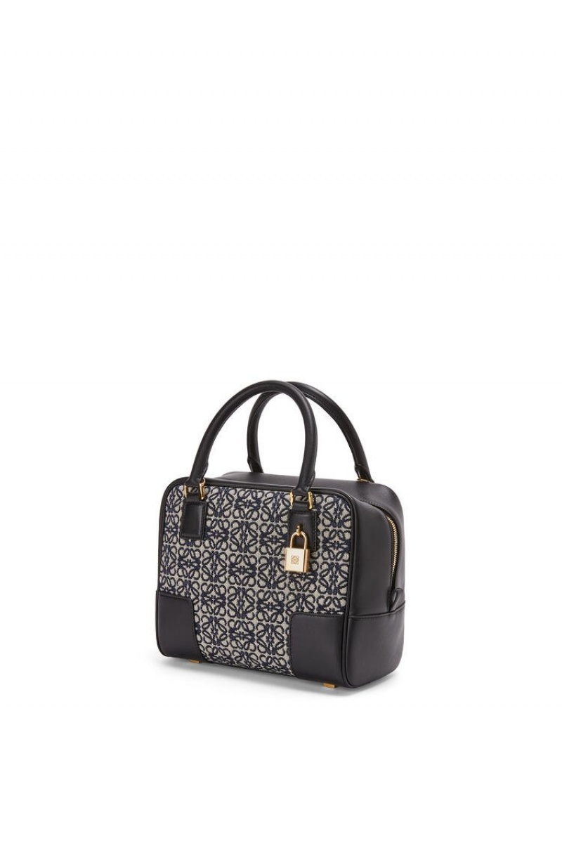 Bolso Tote Loewe Amazona 19 square bag in Anagram jacquard and calfskin Mujer Azul Marino Negras | 096HLSOTU