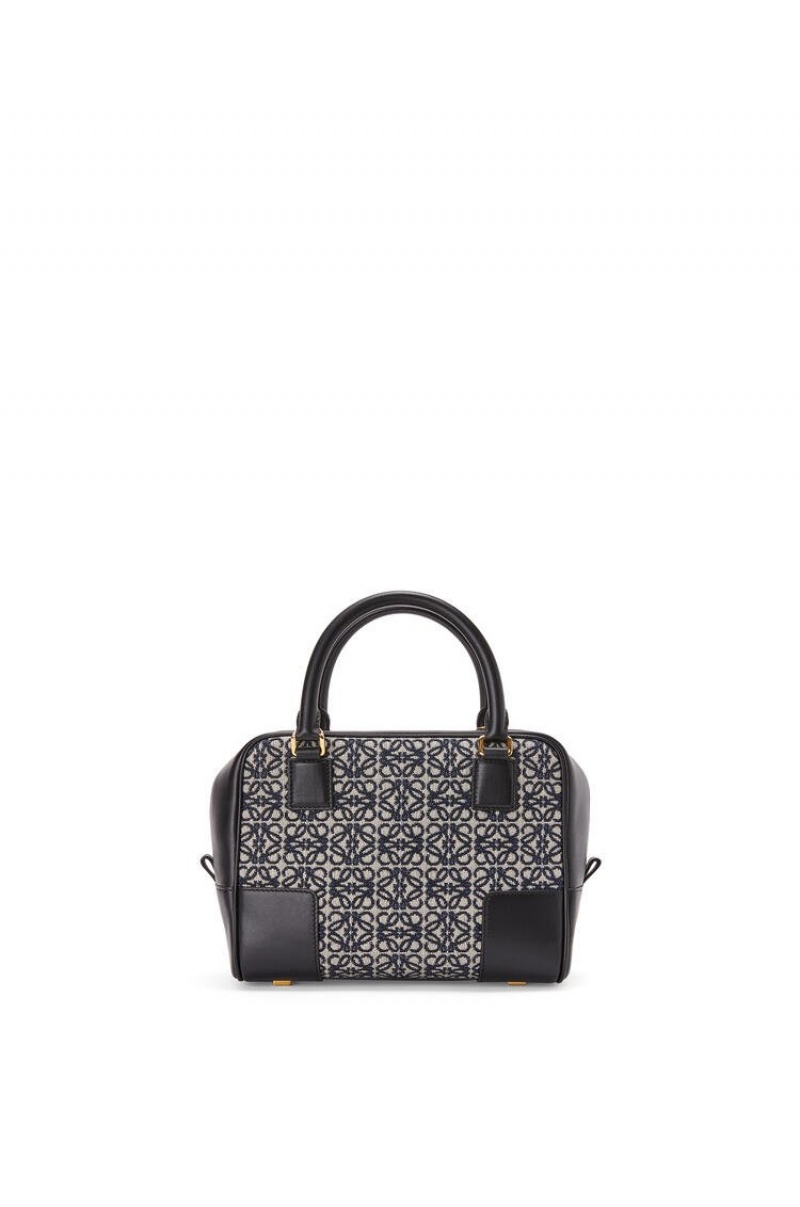 Bolso Tote Loewe Amazona 19 square bag in Anagram jacquard and calfskin Mujer Azul Marino Negras | 096HLSOTU