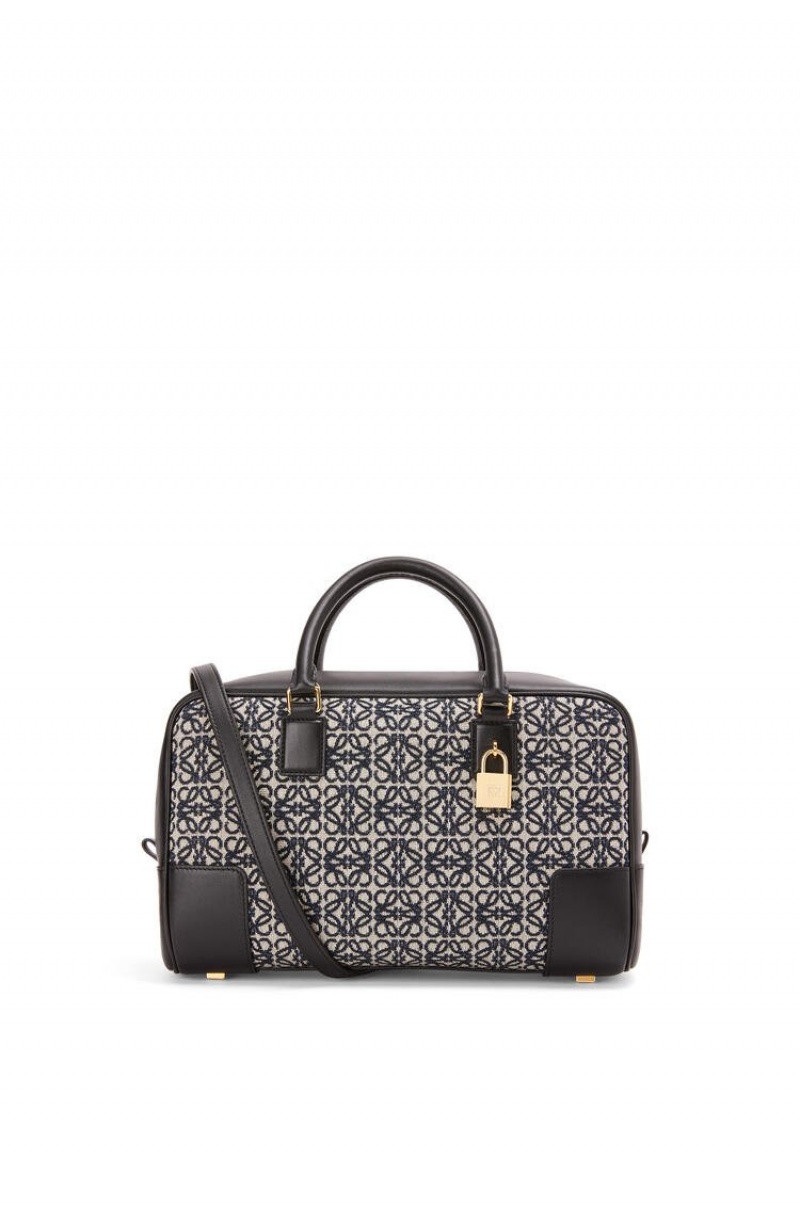 Bolso Tote Loewe Amazona 28 bag in Anagram jacquard and calfskin Mujer Azul Marino Negras | 537MVZSKU