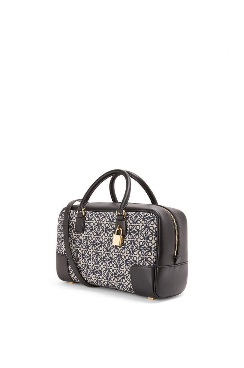 Bolso Tote Loewe Amazona 28 bag in Anagram jacquard and calfskin Mujer Azul Marino Negras | 537MVZSKU