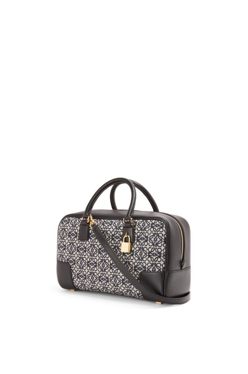 Bolso Tote Loewe Amazona 28 bag in Anagram jacquard and calfskin Mujer Azul Marino Negras | 537MVZSKU