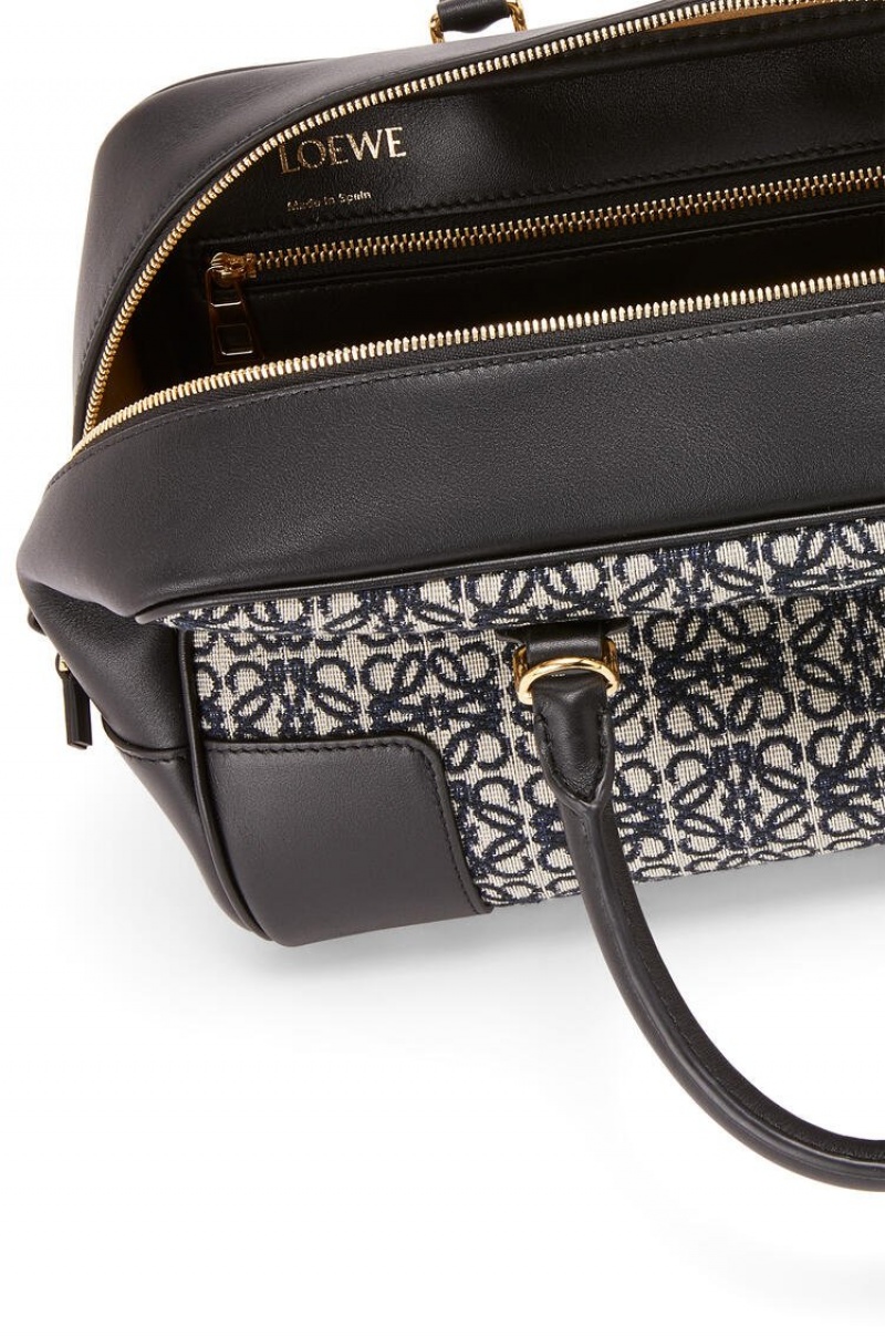 Bolso Tote Loewe Amazona 28 bag in Anagram jacquard and calfskin Mujer Azul Marino Negras | 537MVZSKU