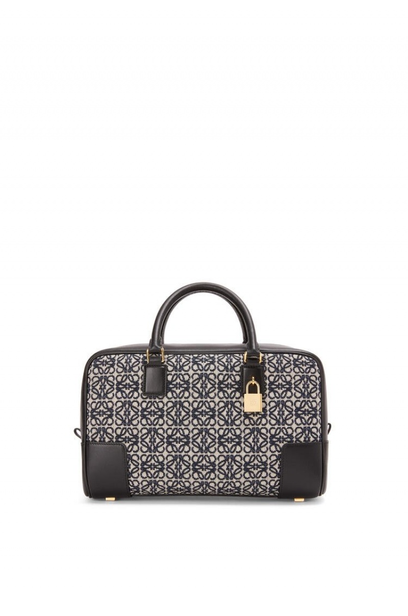 Bolso Tote Loewe Amazona 28 bag in Anagram jacquard and calfskin Mujer Azul Marino Negras | 537MVZSKU