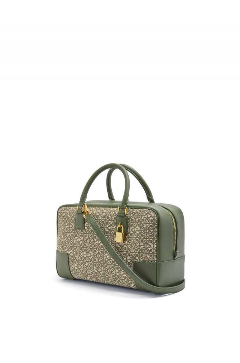 Bolso Tote Loewe Amazona 28 bag in Anagram jacquard and calfskin Mujer Verde Verde | 968EUPOAR