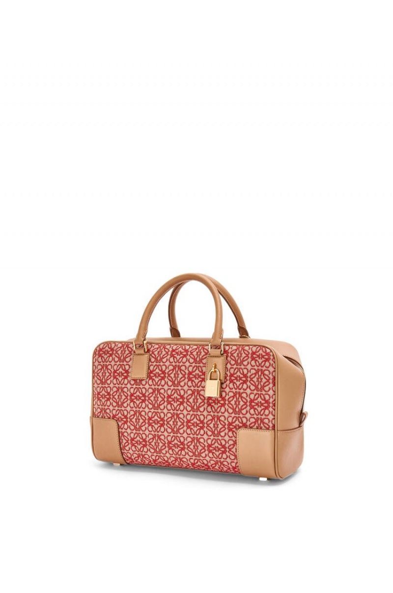 Bolso Tote Loewe Amazona 28 bag in Anagram jacquard and calfskin Mujer Rojas | 589EVIAYS