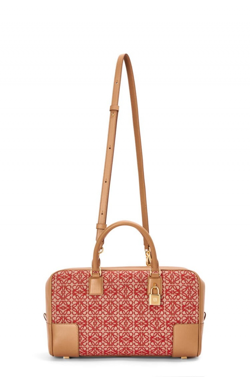 Bolso Tote Loewe Amazona 28 bag in Anagram jacquard and calfskin Mujer Rojas | 589EVIAYS