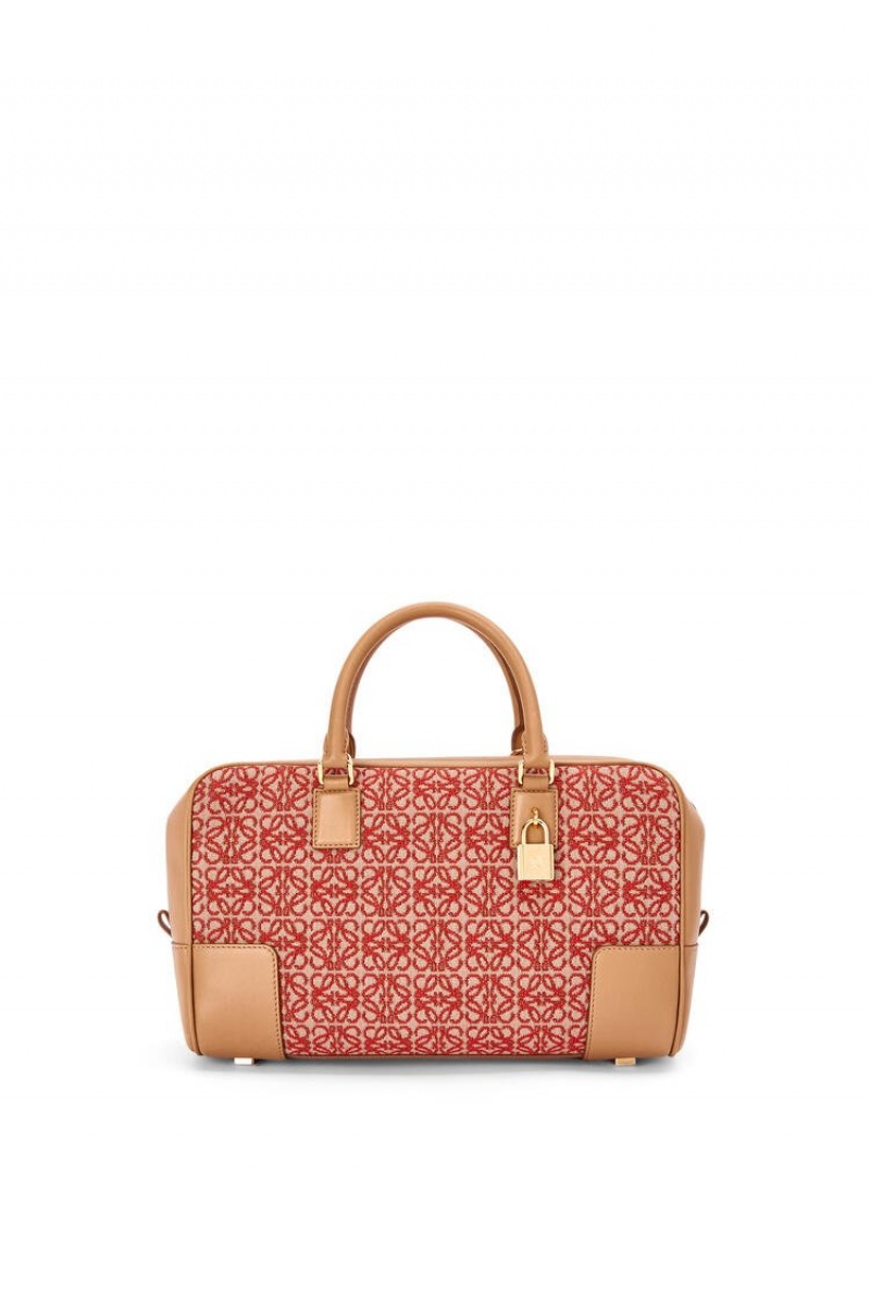 Bolso Tote Loewe Amazona 28 bag in Anagram jacquard and calfskin Mujer Rojas | 589EVIAYS