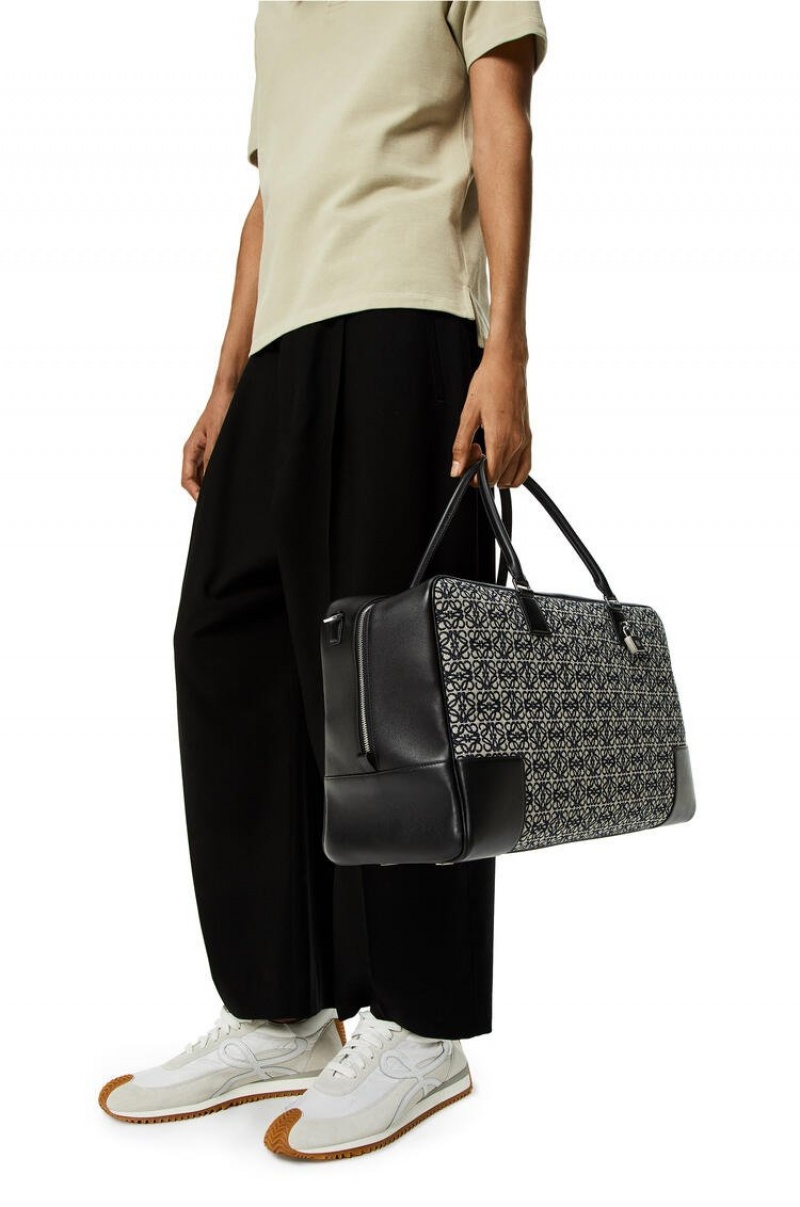 Bolso Tote Loewe Amazona 44 bag in Anagram jacquard and calfskin Hombre Azul Marino Negras | 630TWQJUB