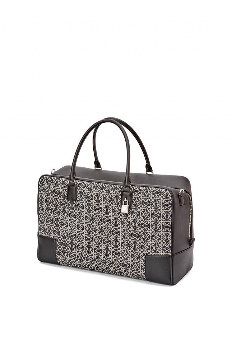 Bolso Tote Loewe Amazona 44 bag in Anagram jacquard and calfskin Hombre Azul Marino Negras | 630TWQJUB