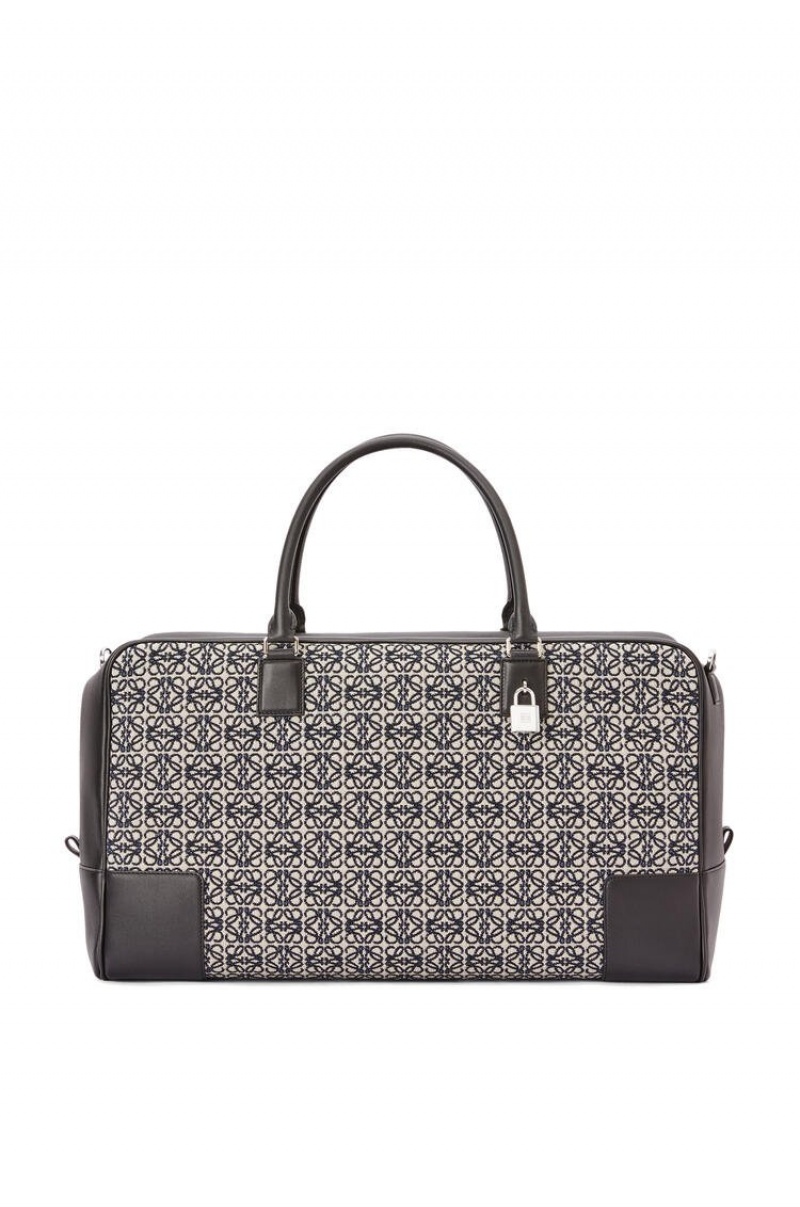 Bolso Tote Loewe Amazona 44 bag in Anagram jacquard and calfskin Hombre Azul Marino Negras | 630TWQJUB