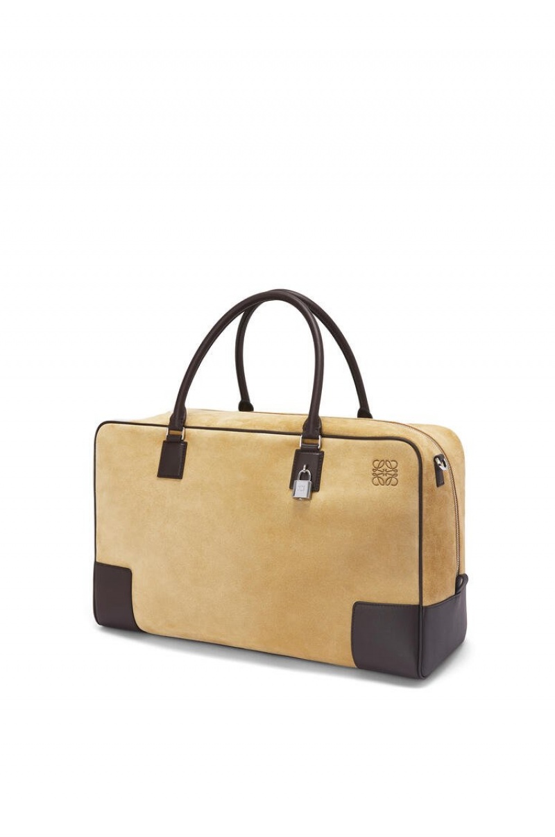 Bolso Tote Loewe Amazona 44 bag in suede and calfskin Hombre Doradas Chocolate Marrones | 806RVDTIK