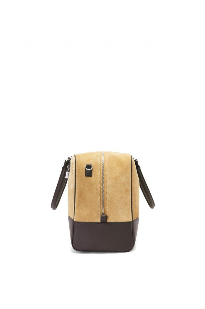 Bolso Tote Loewe Amazona 44 bag in suede and calfskin Hombre Doradas Chocolate Marrones | 806RVDTIK