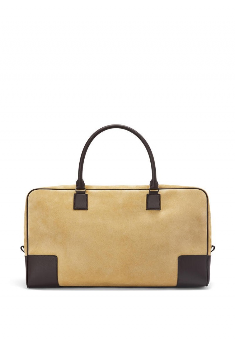 Bolso Tote Loewe Amazona 44 bag in suede and calfskin Hombre Doradas Chocolate Marrones | 806RVDTIK