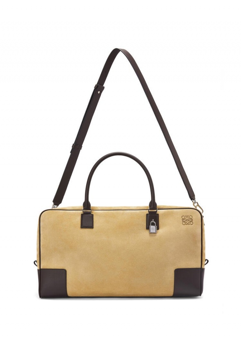 Bolso Tote Loewe Amazona 44 bag in suede and calfskin Hombre Doradas Chocolate Marrones | 806RVDTIK