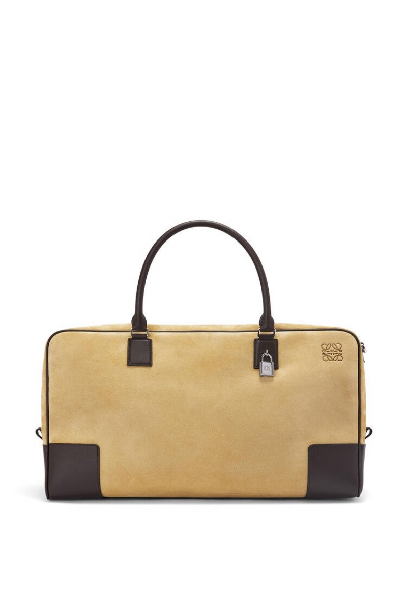 Bolso Tote Loewe Amazona 44 bag in suede and calfskin Hombre Doradas Chocolate Marrones | 806RVDTIK