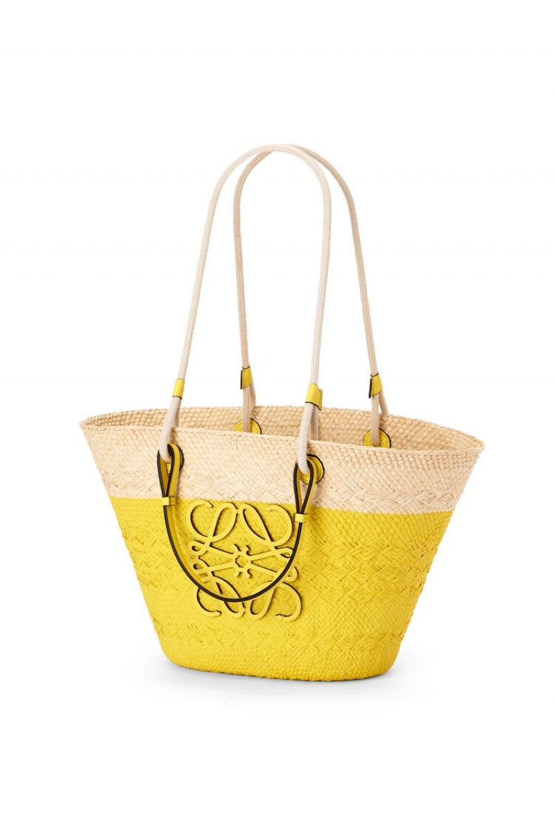 Bolso Tote Loewe Anagram Basket bag in iraca palm and calfskin Mujer Limón | 501OMJNTC