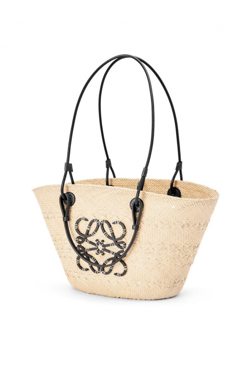 Bolso Tote Loewe Anagram Basket bag in iraca palm and calfskin Mujer Negras | 056BEYWZD