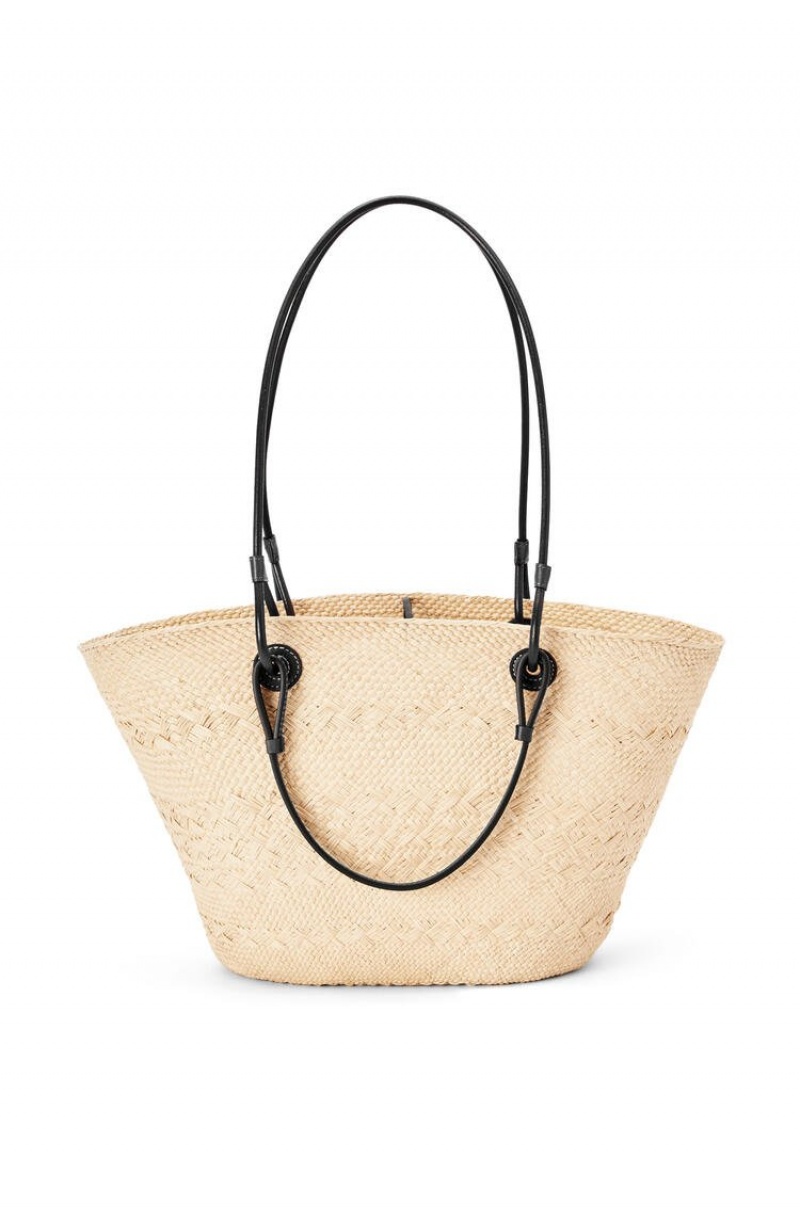 Bolso Tote Loewe Anagram Basket bag in iraca palm and calfskin Mujer Negras | 056BEYWZD